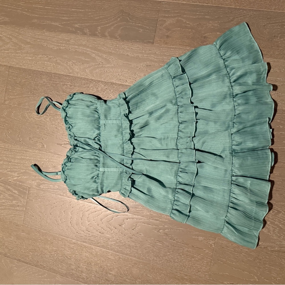 Wild Fable Green Ruched Tiered Mini Sundress